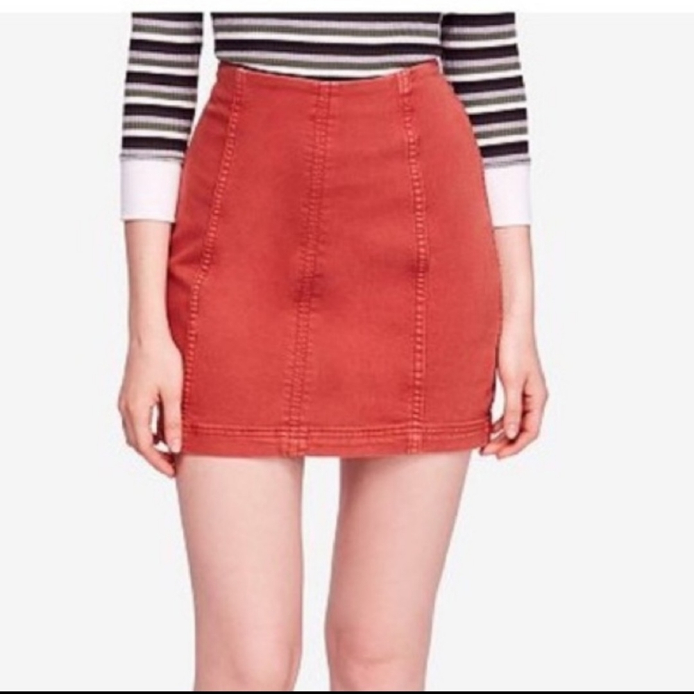 Free People Modern Femme Denim Mini in Orange/Red